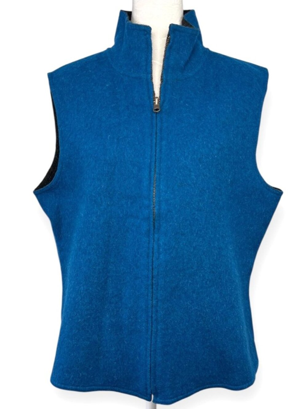 Reversible Full Zip Vest Blue Charcoal Gray Felted Wool Feel Size Medium